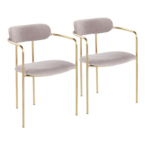 Lumisource Demi Contemporary Chair in Gold Metal and Silver Velvet - Set of 2
