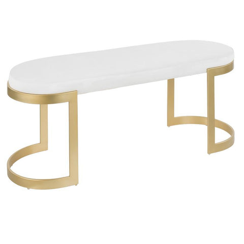 Lumisource Demi Contemporary-Glam Bench in Gold Metal and White Velvet