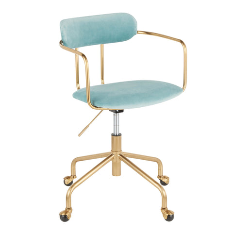 Lumisource Demi Contemporary Office Chair in Gold Metal and Light Blue Velvet