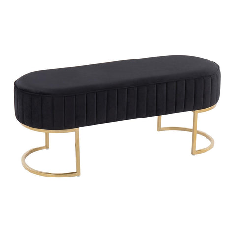 Lumisource Demi Glam Pleated Bench in Gold Steel and Black Velvet