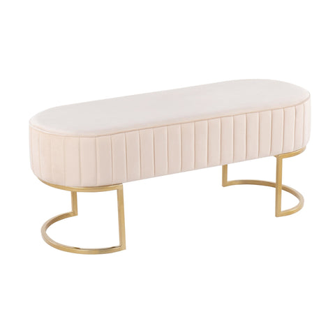 Lumisource Demi Glam Pleated Bench in Gold Steel and Cream Velvet