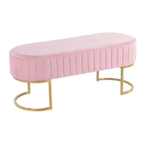 Lumisource Demi Glam Pleated Bench in Gold Steel and Pink Velvet