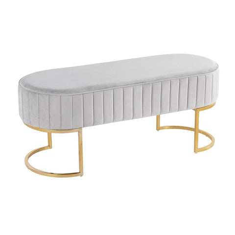 Lumisource Demi Glam Pleated Bench in Gold Steel and Silver Velvet