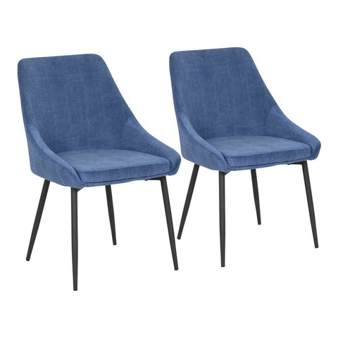 Lumisource Diana Contemporary Chair in Black Metal and Blue Corduroy Fabric - Set of 2