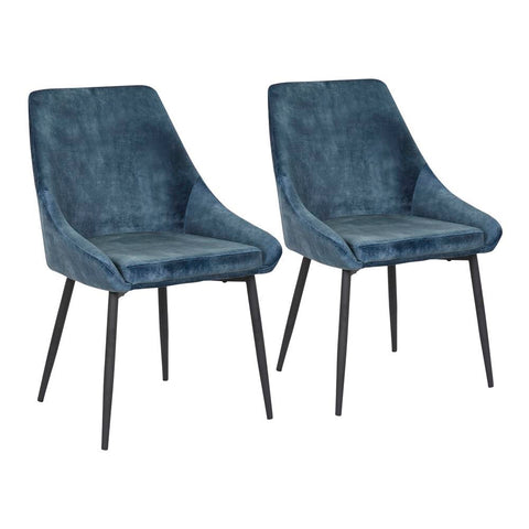 Lumisource Diana Contemporary Chair in Black Metal and Blue Velvet - Set of 2