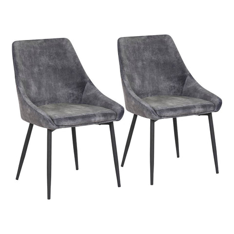 Lumisource Diana Contemporary Chair in Black Metal and Dark Grey Velvet - Set of 2
