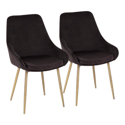 Lumisource Diana Contemporary Chair in Satin Brass Metal and Black Velvet - Set of 2
