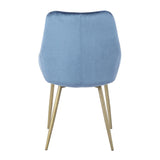 Lumisource Diana Contemporary Chair in Satin Brass Metal and Blue Velvet - Set of 2