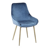 Lumisource Diana Contemporary Chair in Satin Brass Metal and Blue Velvet - Set of 2