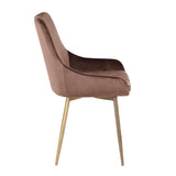 Lumisource Diana Contemporary Chair in Satin Brass Metal and Chocolate Brown Velvet - Set of 2
