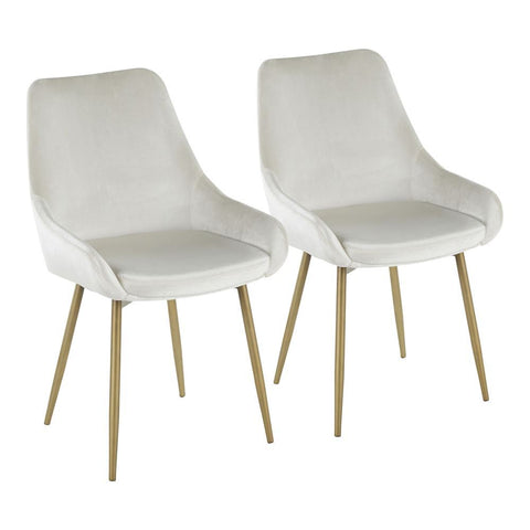 Lumisource Diana Contemporary Chair in Satin Brass Metal and Cream Velvet - Set of 2