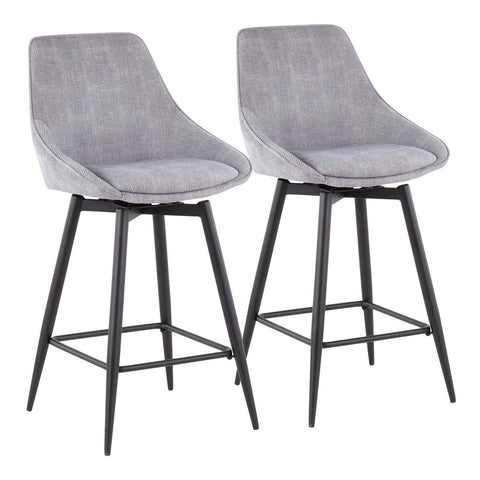 Lumisource Diana Contemporary Counter Stool in Black Steel and Grey Corduroy - Set of 2