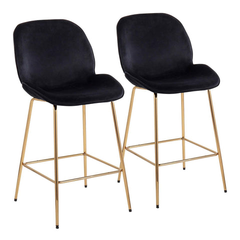 Lumisource Diva Contemporary/Glam Counter Stool in Gold Steel and Black Velvet - Set of 2