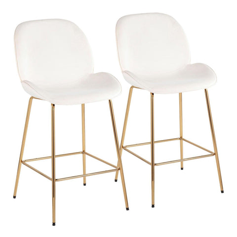 Lumisource Diva Contemporary/Glam Counter Stool in Gold Steel and Cream Velvet - Set of 2