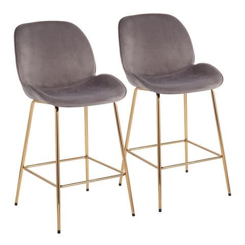 Lumisource Diva Contemporary/Glam Counter Stool in Gold Steel and Silver Velvet - Set of 2