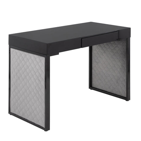 Lumisource Drift Contemporary Upholstered Desk in Black Steel, Black Wood and Silver Velvet