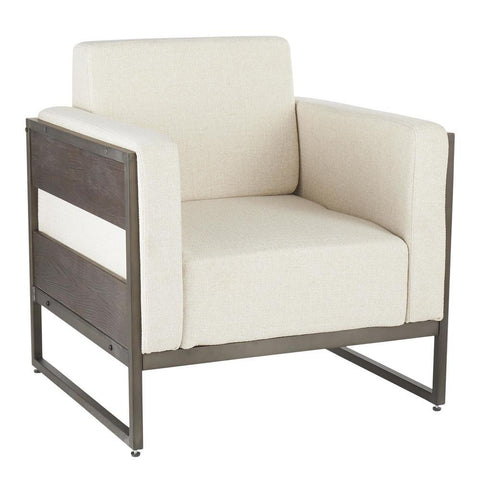 Lumisource Drift Industrial Lounge Chair in Antique Metal with Cream Noise Fabric and Espresso Wood