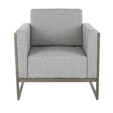 Lumisource Drift Industrial Lounge Chair in Antique Metal with Grey Fabric and Espresso Wood