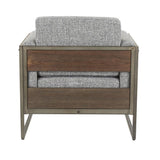 Lumisource Drift Industrial Lounge Chair in Antique Metal with Grey Noise Fabric and Espresso Wood