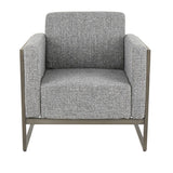 Lumisource Drift Industrial Lounge Chair in Antique Metal with Grey Noise Fabric and Espresso Wood
