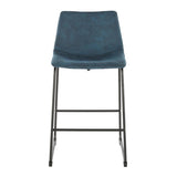 Lumisource Duke 26" Industrial Counter Stool in Black with Blue Cowboy Fabric and Black Stitching - Set of 2