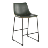 Lumisource Duke 26" Industrial Counter Stool in Black with Green Faux Leather and Orange Stitching - Set of 2