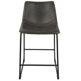 Lumisource Duke 26" Industrial Counter Stool in Black with Grey Faux Leather and Orange Stitching - Set of 2