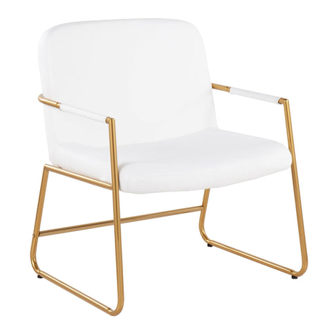 Lumisource Duke Contemporary Accent Chair in Gold Steel and White Faux Leather