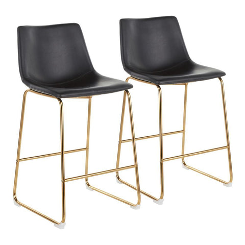 Lumisource Duke Contemporary Counter Stool in Gold Metal and Black Faux Leather - Set of 2