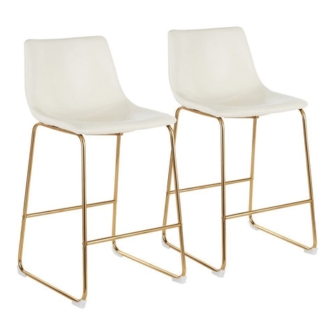 Lumisource Duke Contemporary Counter Stool in Gold Metal and White Faux Leather - Set of 2