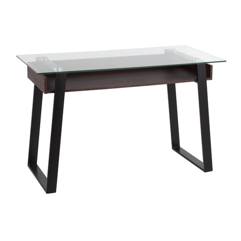 Lumisource Duke Contemporary Desk in Black Metal, Walnut Wood, and Clear Glass