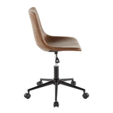 Lumisource Duke Industrial Task Chair in Black Metal Base and Espresso Faux Leather with Orange Zig Zag Stitching
