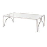 Lumisource Dynasty Modern Coffee Table in Brushed Stainless Steel and Clear Glass