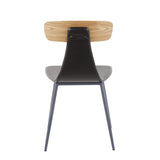 Lumisource Elio Contemporary Chair in Grey Metal, Black Faux Leather and Natural Wood - Set of 2