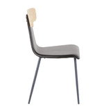 Lumisource Elio Contemporary Chair in Grey Metal, Black Faux Leather and Natural Wood - Set of 2