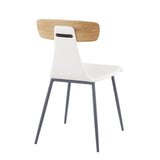 Lumisource Elio Contemporary Chair in Grey Metal, White Faux Leather and Natural Wood - Set of 2