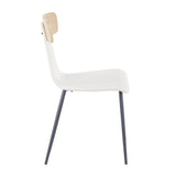 Lumisource Elio Contemporary Chair in Grey Metal, White Faux Leather and Natural Wood - Set of 2