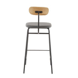 Lumisource Elio Contemporary Counter Stool in Black Metal, Grey Faux Leather and Natural Wood - Set of 2
