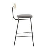 Lumisource Elio Contemporary Counter Stool in Black Metal, Grey Faux Leather and Natural Wood - Set of 2