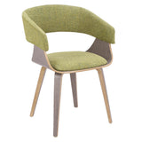 Lumisource Elisa Mid-Century Modern Dining/Accent Chair in Light Grey Wood and Green Fabric