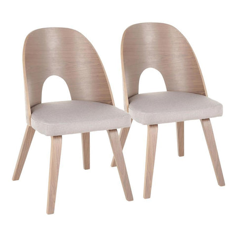 Lumisource Ellen Mid-Century Modern Dining Chair in Light Walnut Wood and Light Grey Fabric - Set of 2