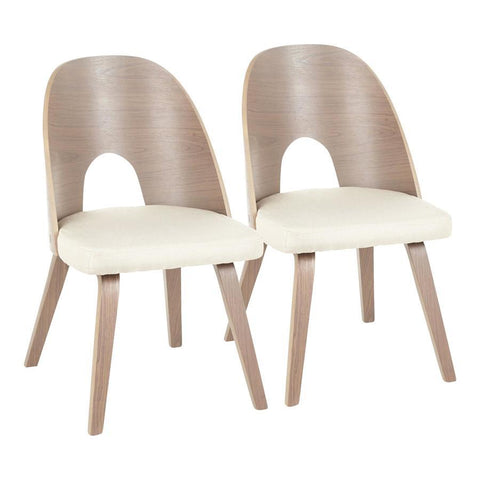Lumisource Ellen Mid-Century Modern Dining Chair in Light Walnut Wood and Tan Fabric - Set of 2