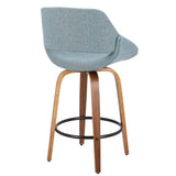 Lumisource Fabrico Mid-Century Modern Counter Stool in Walnut and Blue Noise Fabric - Set of 2