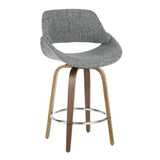 Lumisource Fabrico Mid-Century Modern Counter Stool in Walnut and Grey Noise Fabric - Set of 2