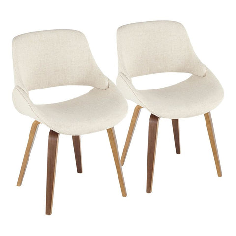Lumisource Fabrico Mid-Century Modern Dining/Accent Chair in Walnut & Cream Noise Fabric - Set of 2