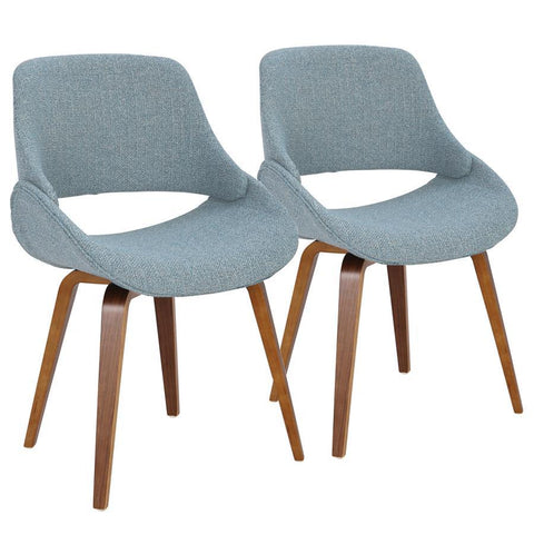 Lumisource Fabrico Mid-Century Modern Dining/Accent Chair in Walnut and Blue Noise Fabric - Set of 2