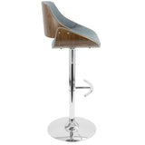 Lumisource Fabrizzi Mid-Century Modern Adjustable Barstool with Swivel in Walnut and Blue
