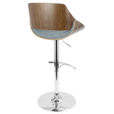 Lumisource Fabrizzi Mid-Century Modern Adjustable Barstool with Swivel in Walnut and Blue