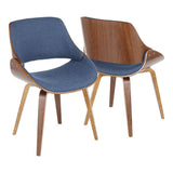 Lumisource Fabrizzi Mid-Century Modern Dining/Accent Chair in Walnut and Denim Blue - Set of 2