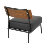 Lumisource Fiji Contemporary Accent Chair in Black Faux Leather with Walnut Wood Accent